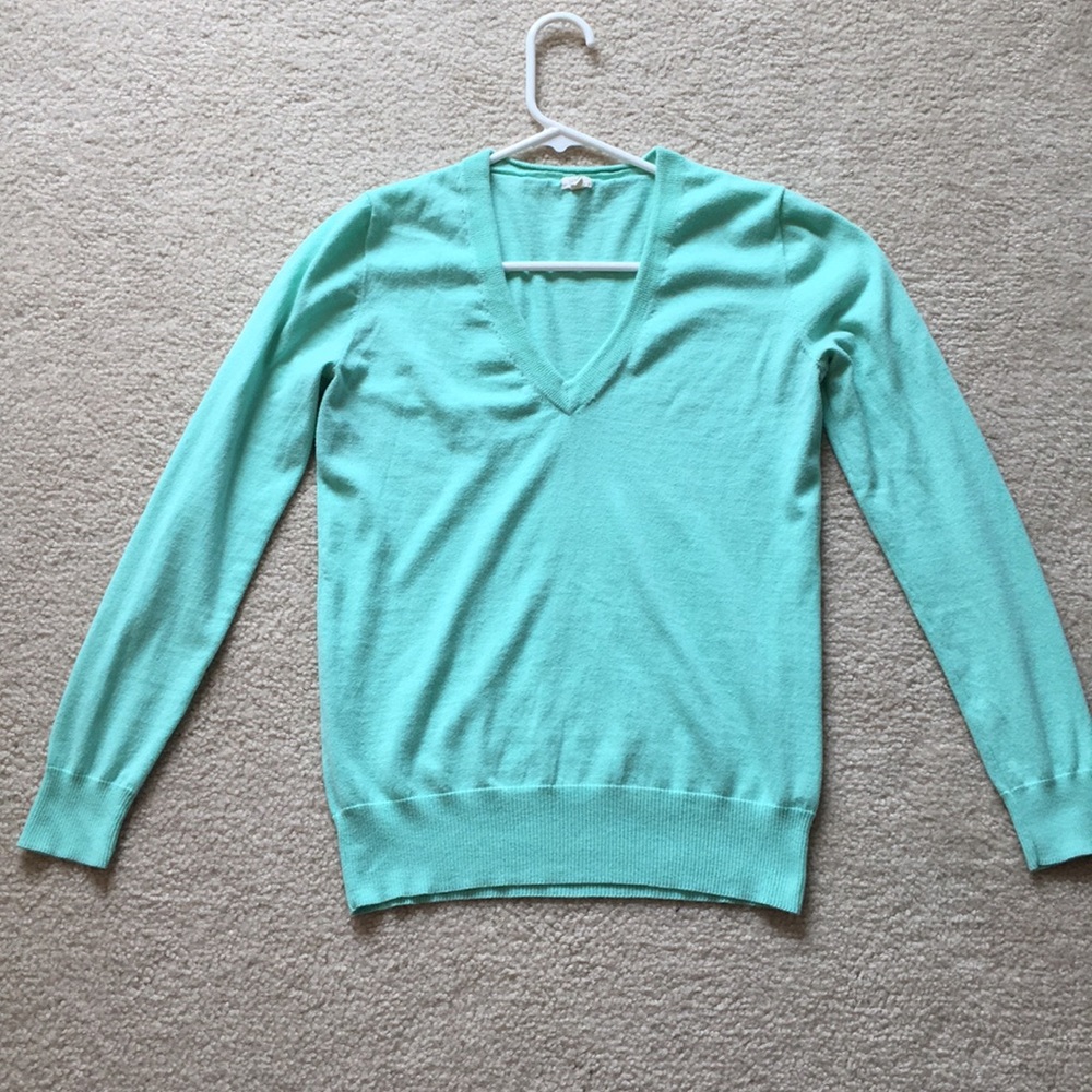 J.Crew Green Cotton V-Neck Sweater